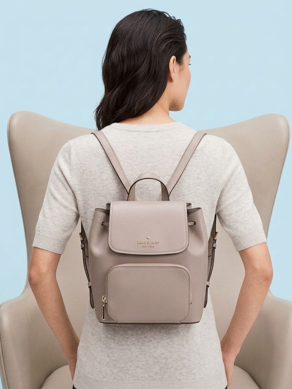 kate spade Pebbled Leather Backpack - Taupe Gray